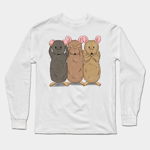 Three Wise Mice - See No Evil - Hear No Evil - Speak No Evil - Cute Rodents Long Sleeve T-Shirt by Thor